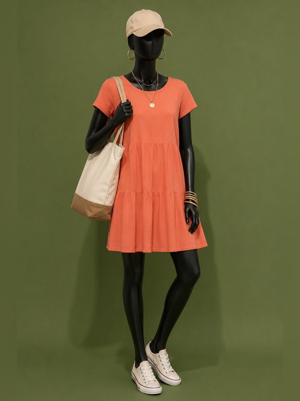 Time and Tru Coral Tiered Short-Sleeve Midi Dress/ Smoke Free